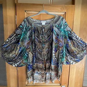 Camilla Raglan Sleeve Blouse with Cuff - Animal Army Print